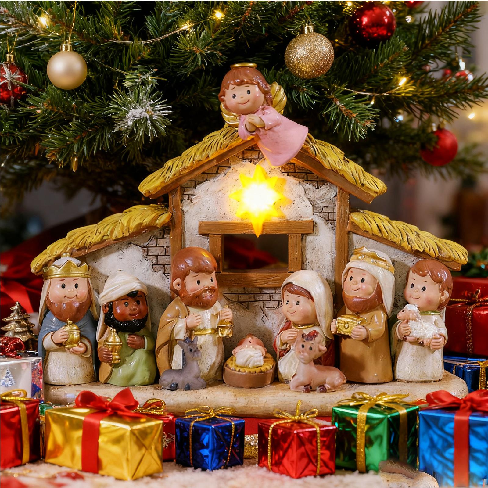 

Рождественские подарки, Мультяшный религиозный Рождественский вертеп, Украшения для яслей, Праздничные украшения, Изделия ручной работы из смолы One Size