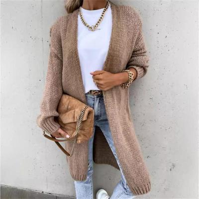 Women Knitted Sweater 2025 Winter New Cardigan Warm Solid Color Mid-length Fashion Loose Casual Sweater Coat