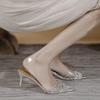 Peep-Toe Rhinestone Cross PVC High Heels - Transparent, Sweet Party/Wedding Shoes, Spring/Summer 2024