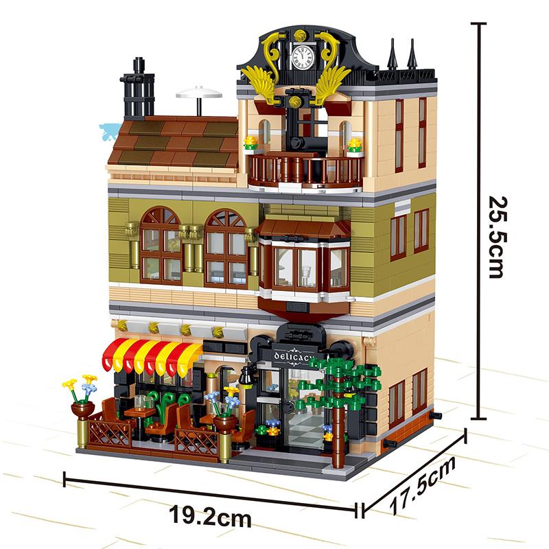 City Street View Stavební bloky Kavárna Obchod Zahrada Hotel Restaurace Prodejna Architektura Cihly Model Hračka Dárek pro dítě
