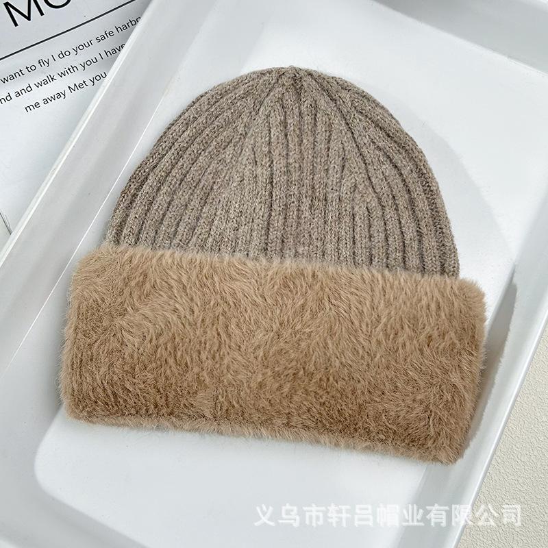 Autumn and winter velvet warm wool hat women's solid color new outdoor cold-proof thickened knitted pullover hat versatile cold hat