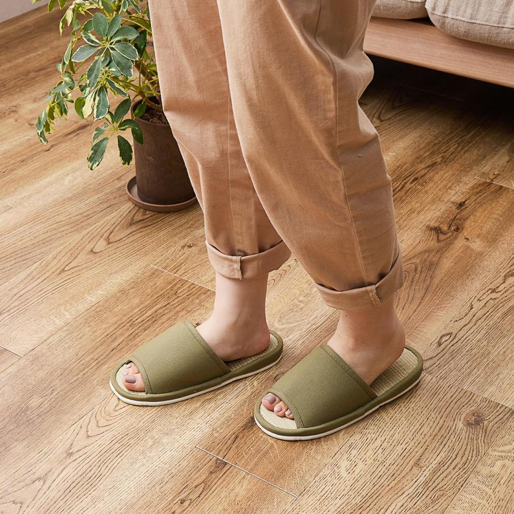 Hagiwara Igusa Slippers for Indoor Room M Made with Kurashiki Made in Japan Use, Green, Approx. 26cm, "Kibi", Shoes, Size, Unisex, Canvas,