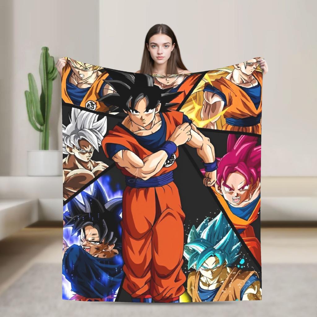 Summer Dragon Ball Super All Characters Fleece Blanket, 3D Printed Soft Warm Flannel Throw Blanket For Bed Sofa Bedroom