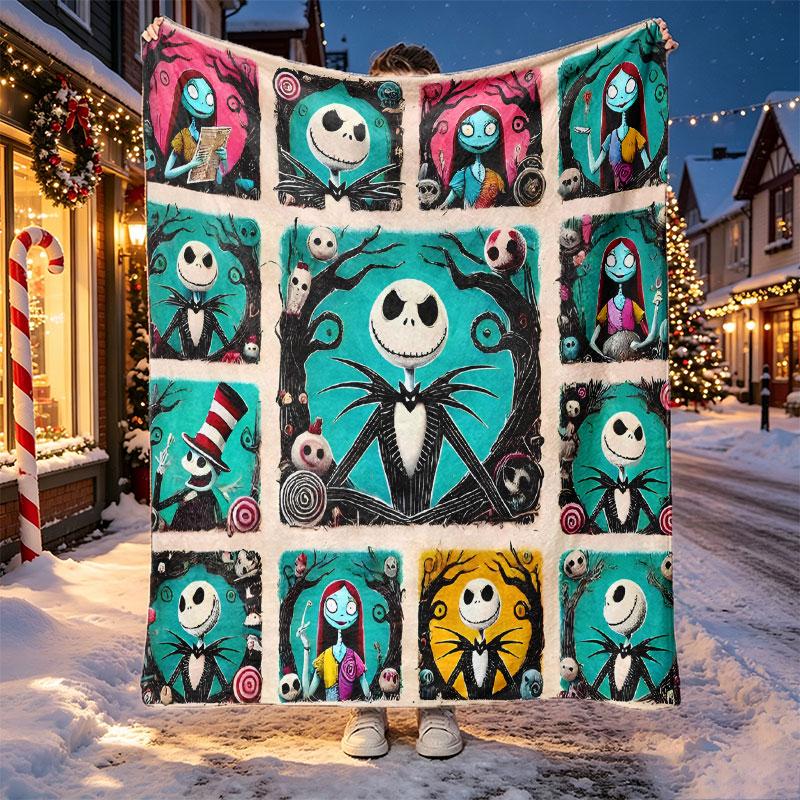 The Nightmare Before Christmas Pattern Blanket for Home Decoration, Bed, Sofa, Car Travel, Camping, Suitable for All Seasons, Birthday Christmas Gift