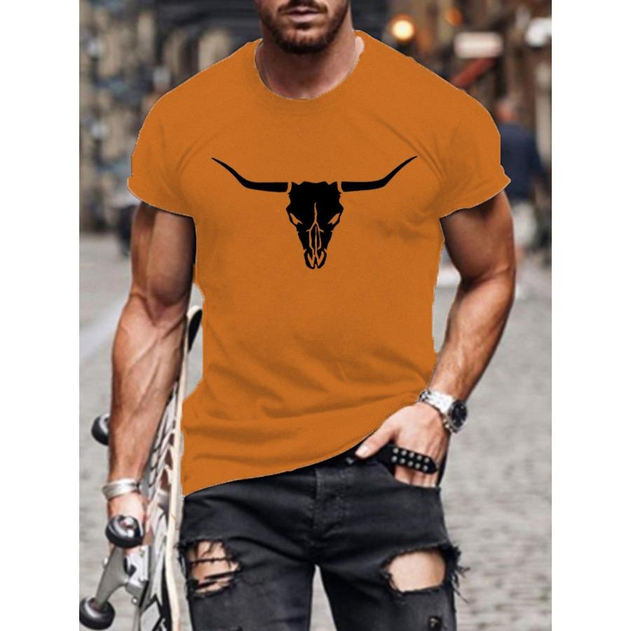 Men's Short Sleeve Bullhead Printed Crew Neck Breathable Fast Dry Sports Fashion T-Shirt