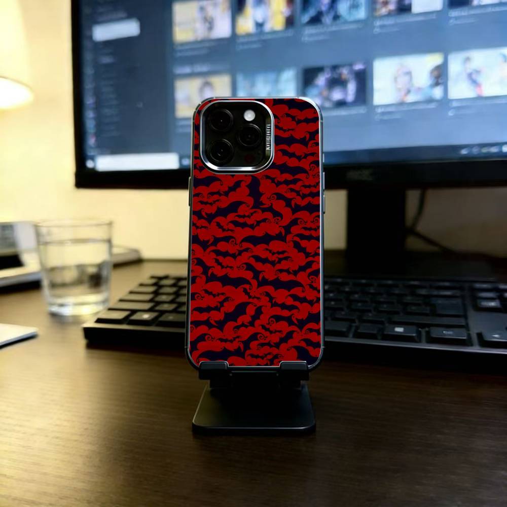 Vintage Red Bats Skull Trendy Pattern Phone Case For iPhone 17,16,15,14,13,12,11 Plus,Pro Max,XS,Colorful Silver Black Cover