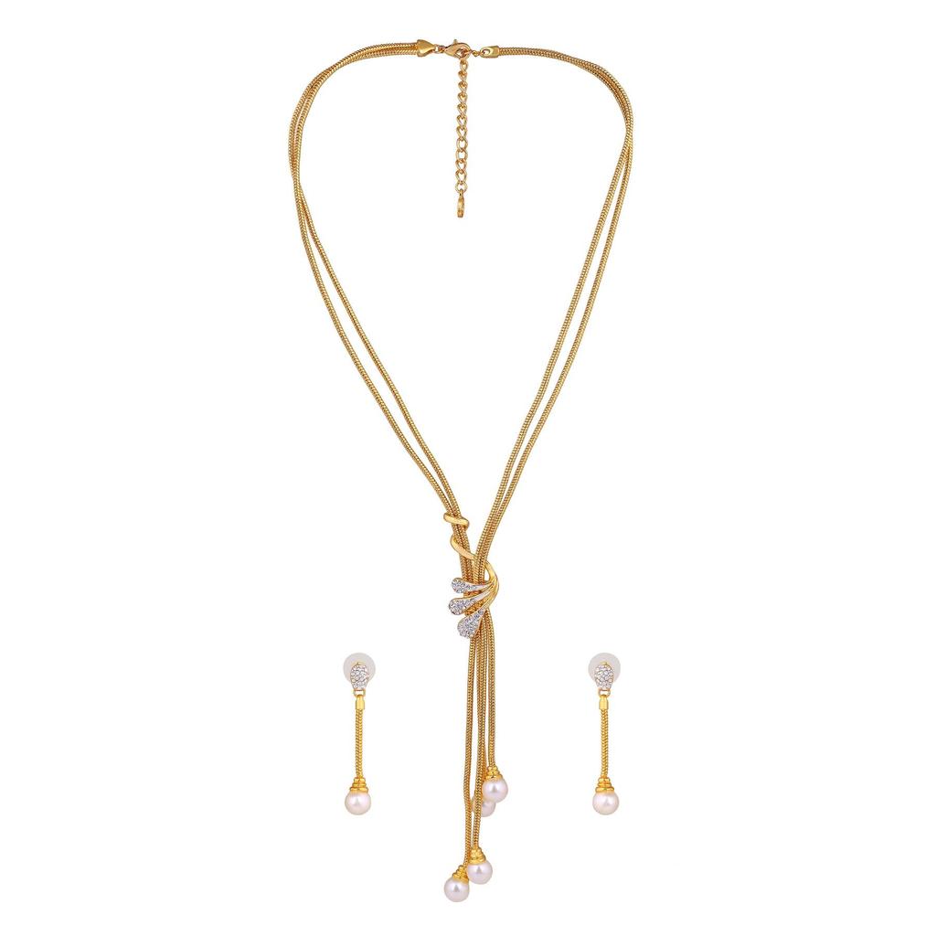 Estele Modisches 24-Karat-vergoldetes Perlen-Quasten-Halsketten-Set