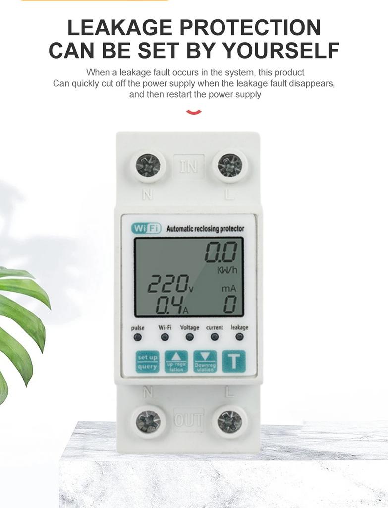 Reclosable smartlife TUYA WIFI Circuit breaker 63A 110V 220V Energy Meter Metering Timer with voltage current leakage protection