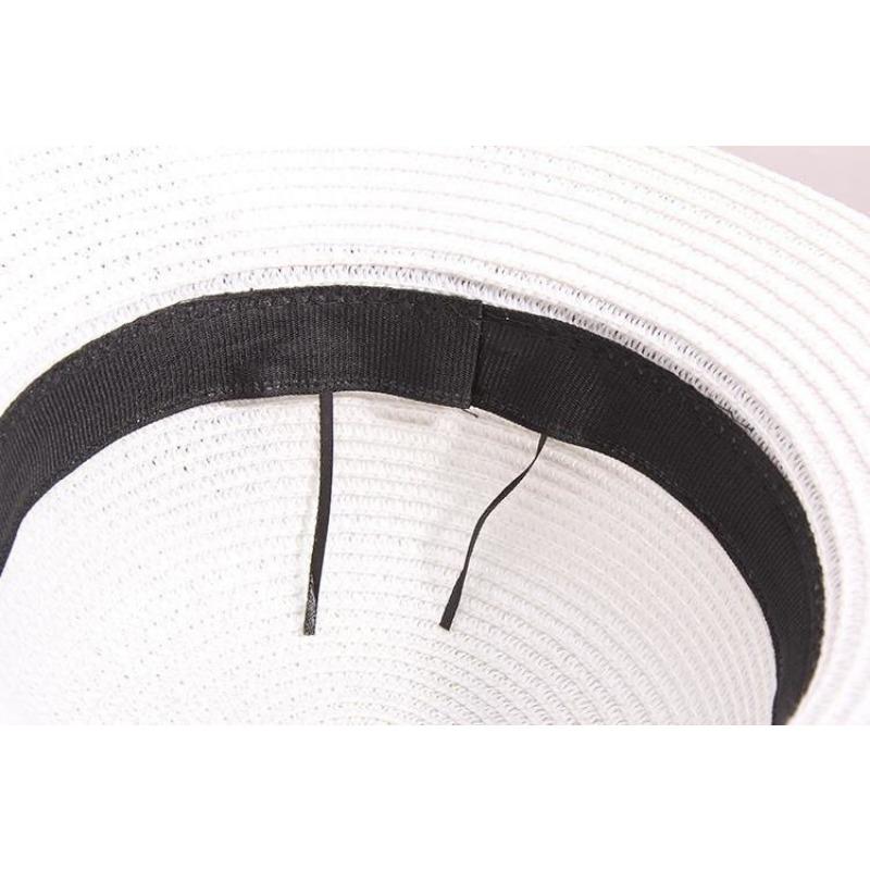 Elegant Straw Sun Hat with Black Big Bow - Wide Brim, White & Black Dome, Perfect for Summer and Formal Occasions,Tea Party
