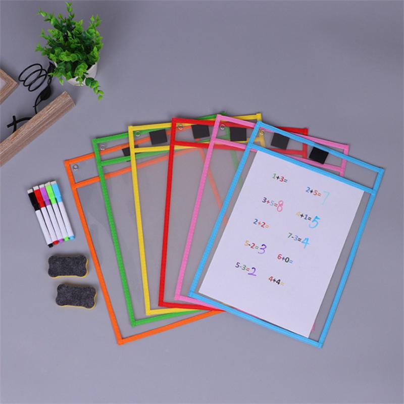 2-10pcs Document Storage Bag Reusable Waterproof Clear Color Random File Folder Dry Wiping Kids Drawing Board for School Office