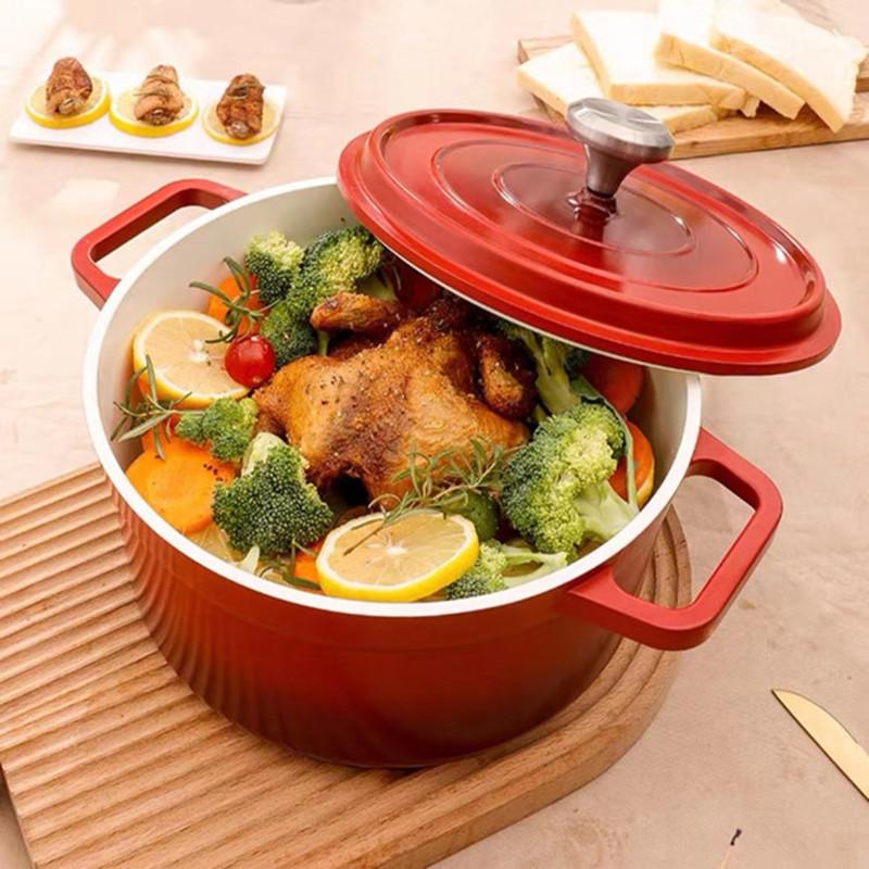 Enameled Cast Aluminum Dutch Oven With Lid 4.7L Nonstick Pan for Bread Baking Casserole Dish Enamel Coating For All Heat Source