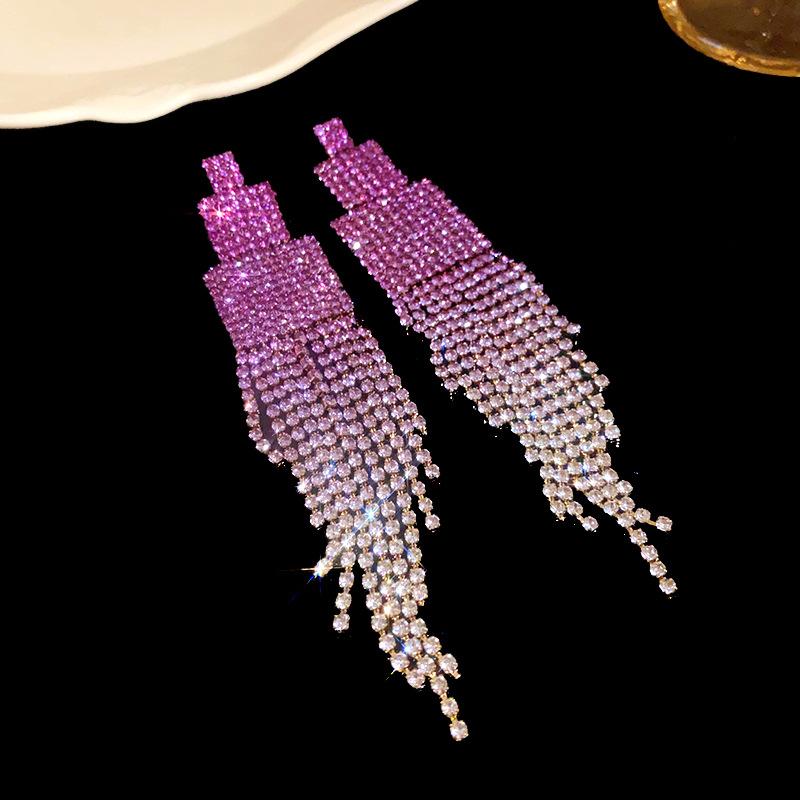 Silver Needle Diamond Geometric Love Fringed Earrings Versatile Light Luxury Personalized Earrings Fashion High Sense Niche Earrings Women
