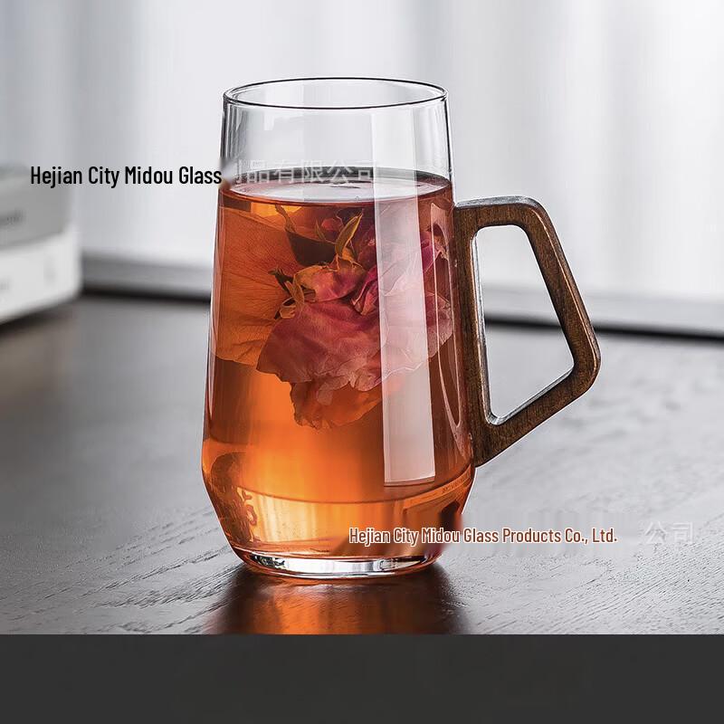 OLOEY Heat-Resistant Glass Cup with Walnut Handle