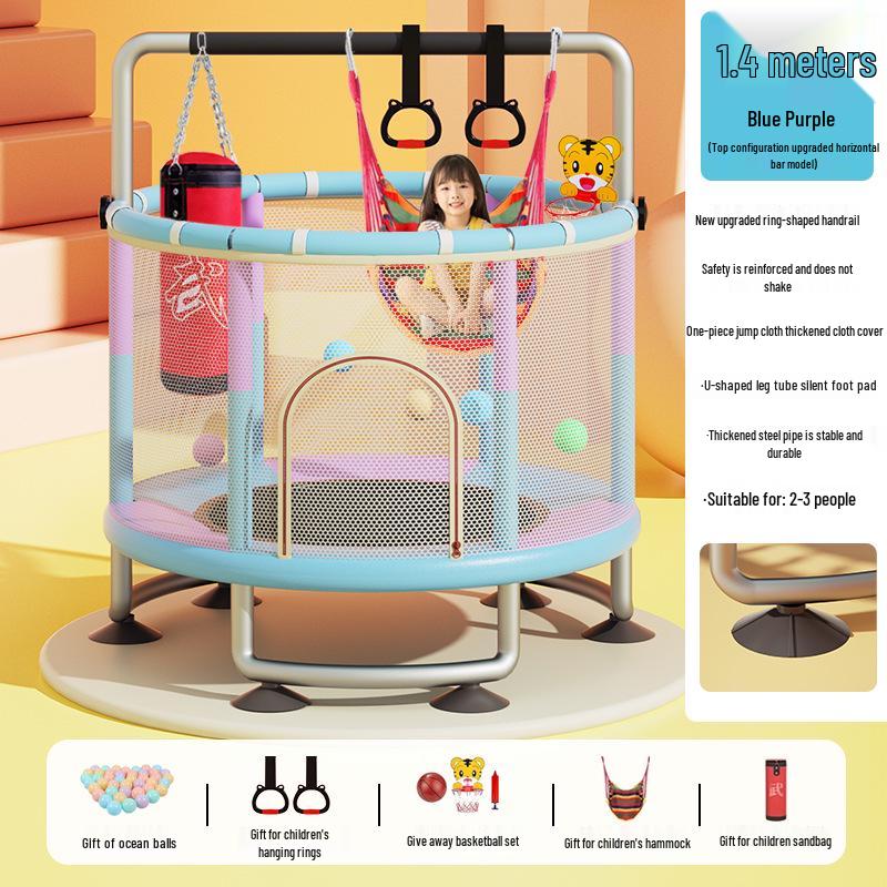 Children's Indoor Trampoline & Swing Set with Anti-Tip Safety Bar