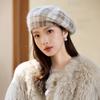 Autumn and Winter Women's Sweet Plaid Beret Casual Cold and Warm Painter Hat Women's Winter Knitted Wool Hat Outdoor Travel Windproof Hat