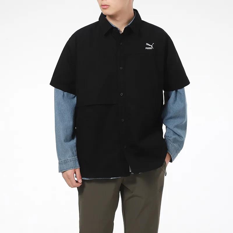PUMA Shirts Men's Black Lapel Moderate Workwear (Unisex) Shirts 533739 01