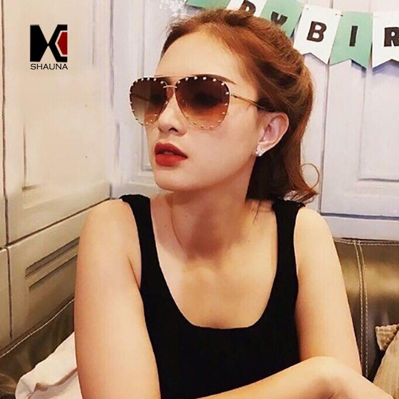 SHAUNA Nail Decoration Women Rimless Pilot Sunglasses Brand Designer Fashion Ladies Gradient/Tinted Punk Style Glasses