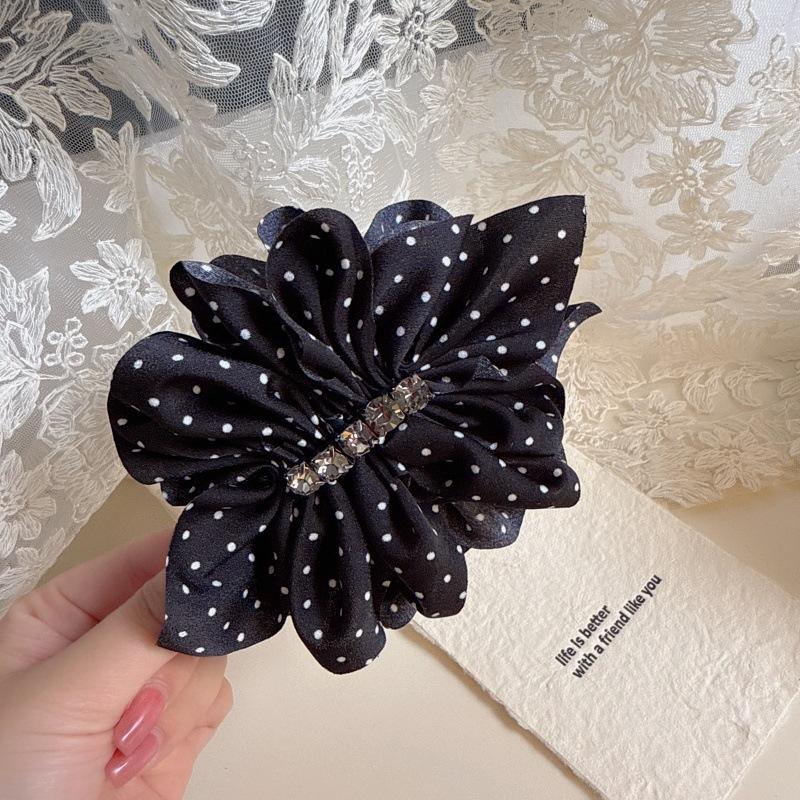 

Корейские аксессуары для волос в стиле с плиссированными цветами в горошек, заколки, инкрустированные стразами, и зажимы для хвостика, высокое качество
