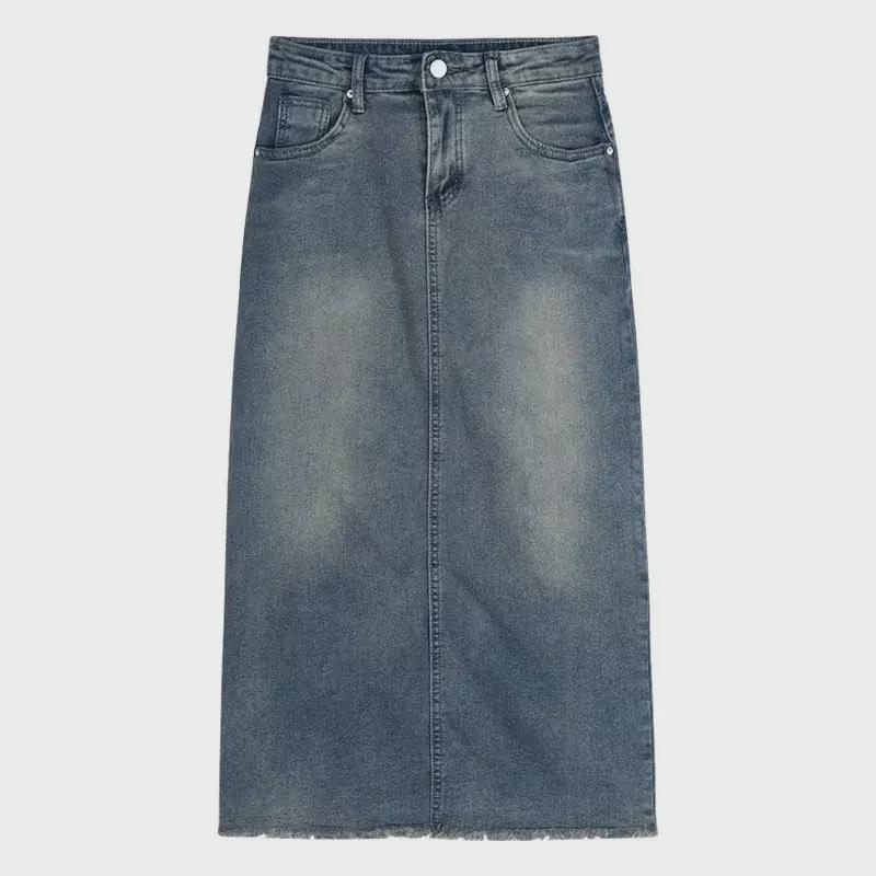 High Waist Elastic Denim A-Line Skirt - Women's Mid-Length Slim Fit Wrap Skirt for Summer