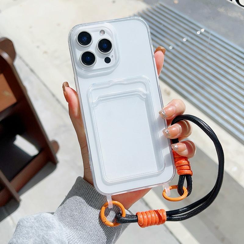 

Ударопрочный прозрачный чехол для карт TPU Soft Phone Case для iPhone 16 Pro 15 14 Plus 13 12 Pro Max 11 Защита линзы с ремешок через плечо Тонкий чехол iPhone 16 Pro Max оранжевый/чёрный