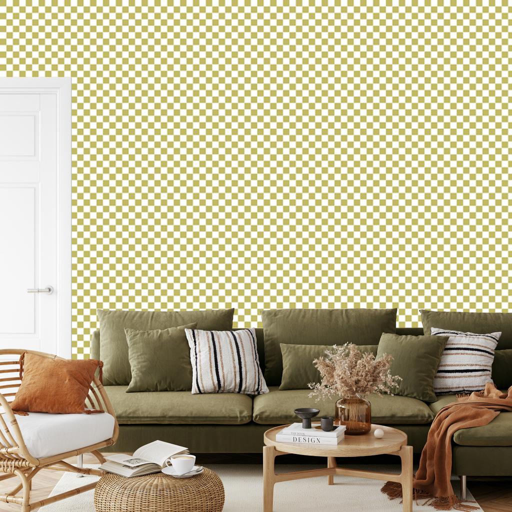 Checkerboard Wallpaper Cream, White and Yellow for Living Room and Bedroom 50x1000