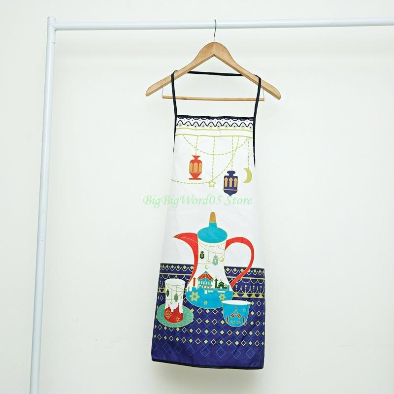 24TE Islamic Eid Ramadan Polyester Apron Digital Printing Aprons No Sleeve for Home Kitchen Restaurant Baking Cooking Women Oil