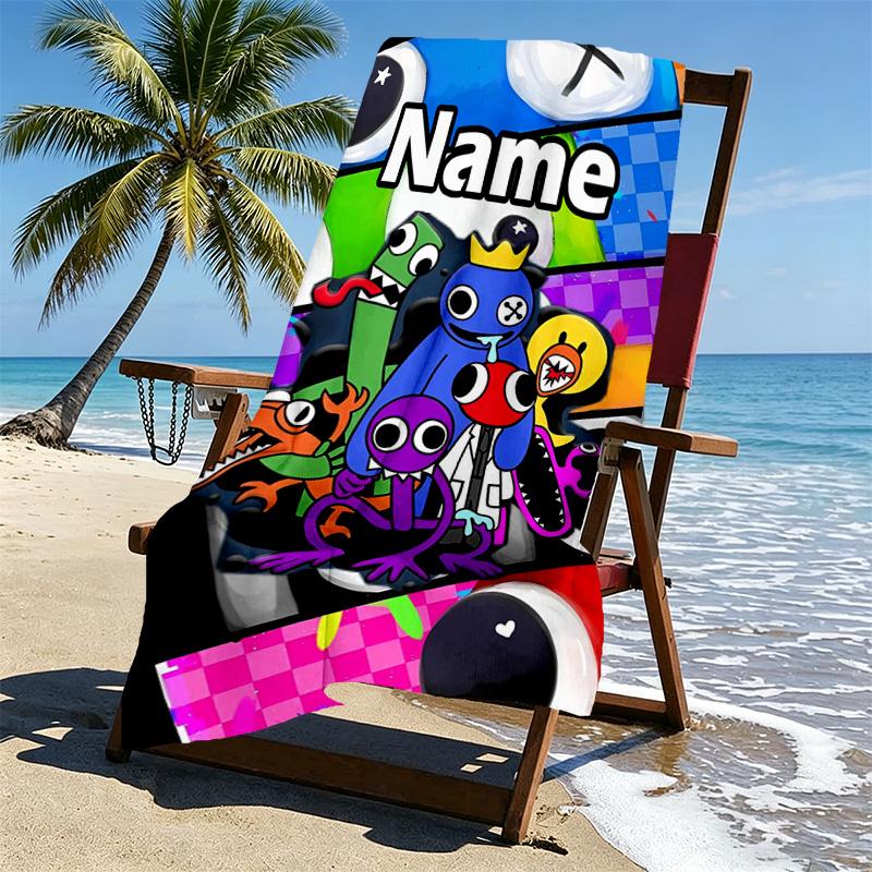 Custom Name Personalized Game Rainbow Friends Print Beach Towel, for Trip Camping Beach Party Home Decor, Birthday Gift for Family & Friends