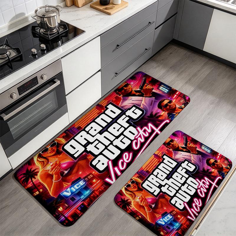 Grand Theft Auto2 Flannel Kitchen Mat Christmas Soft Area Rug Non Slip Floor Carpet Home Decoration