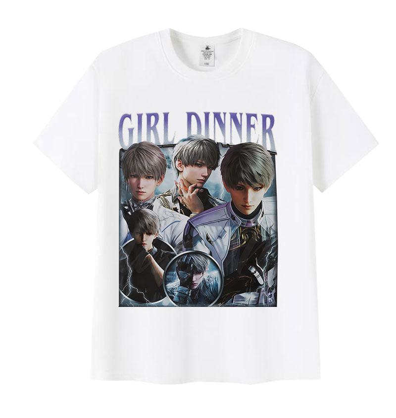 Limited Girl Dinner Love and Deepspace Game Graphic T Shirt Men's Vintage Fashion Short Sleeve T-shirts Cosplay Clothing T-shirt