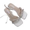 Soft fairy sandals female 2025 summer French temperament socialite rhinestone open toe thick heel Roman sandals
