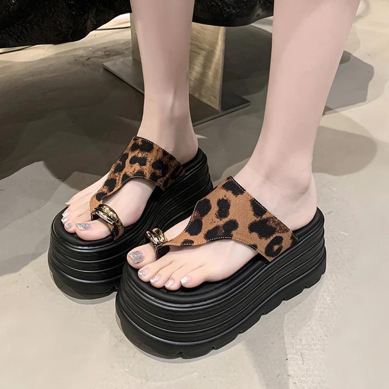 Modă 8CM NOU Modă Femei Vară Clip Deget Sandale Groase Platformă Pană Tocuri Înalte Papuci Femeie Talpă Groasă Șlapi Plajă