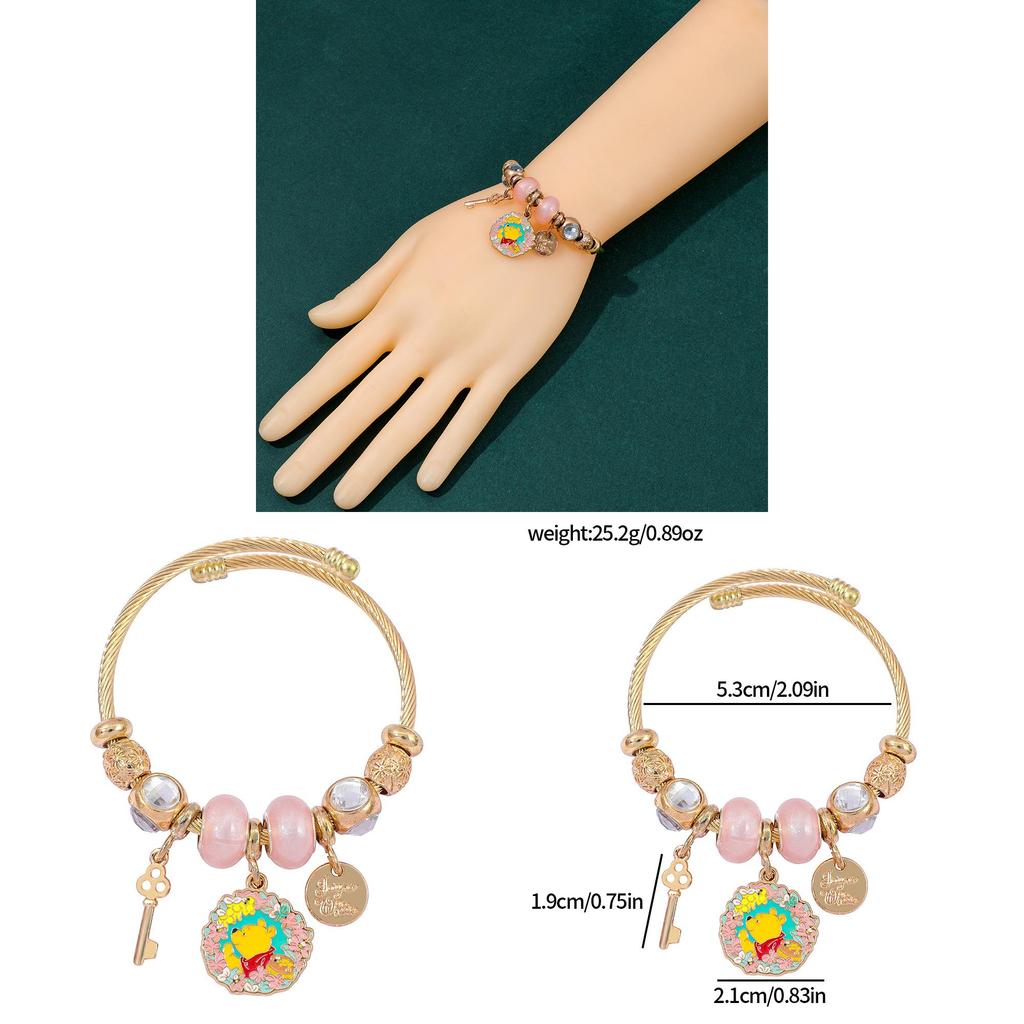 Winnie Puuh Handkette für Damen und Teenager mit goldenen Zinklegierungsperlen und Cartoon-Design