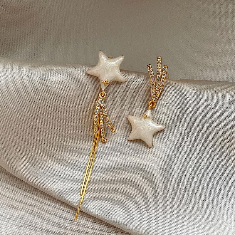 18k electroplated silver needle zircon drip oil star asymmetric stud earrings versatile earrings earrings