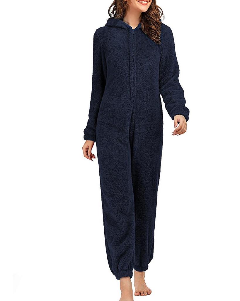 2024 Trendy European/American Fleece-Lined Hooded Jumpsuit Pajamas for Women - 22 Colors Available