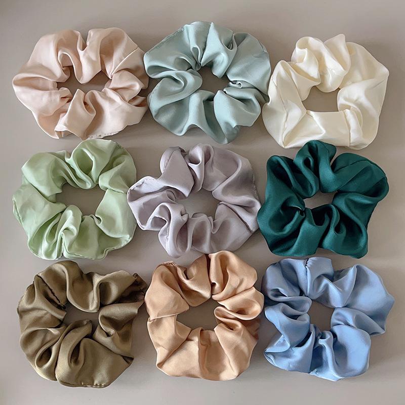 Women Simple Silk Satin Scrunchies Solid Color Big Elastic Rubber Hair Bands Girl Ponytail Holder Hair Ties Rope Gum Accessories