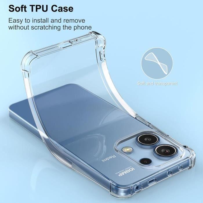 Case for Xiaomi Redmi Note 13 4G (not for 5G) - Shockproof Transparent Silicone Case + 2 Tempered Glasses