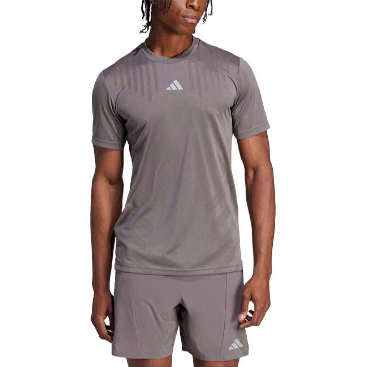 Adidas Logo Outdoor Casual Sports Crew Neck Pullover Short Sleeve T-Shirt Men Tops Gray IS3735
