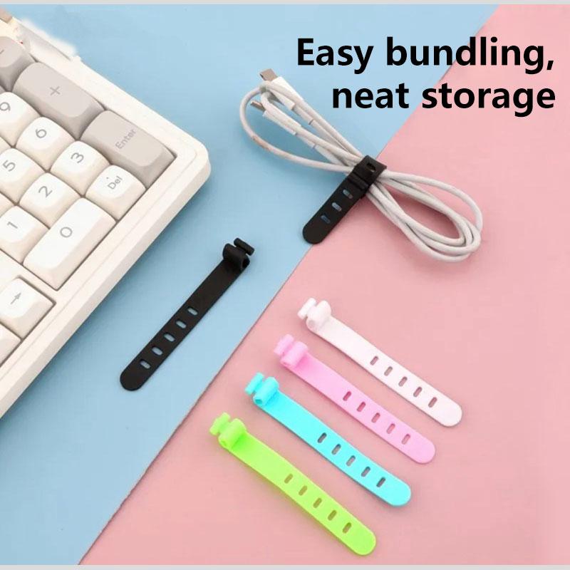 10PCS Cable Ties 5 Holes Cord Organizer Management Silicone Wire Holder Straps Zip Clips Reusable Tie Wraps Keeperwinder Rubber