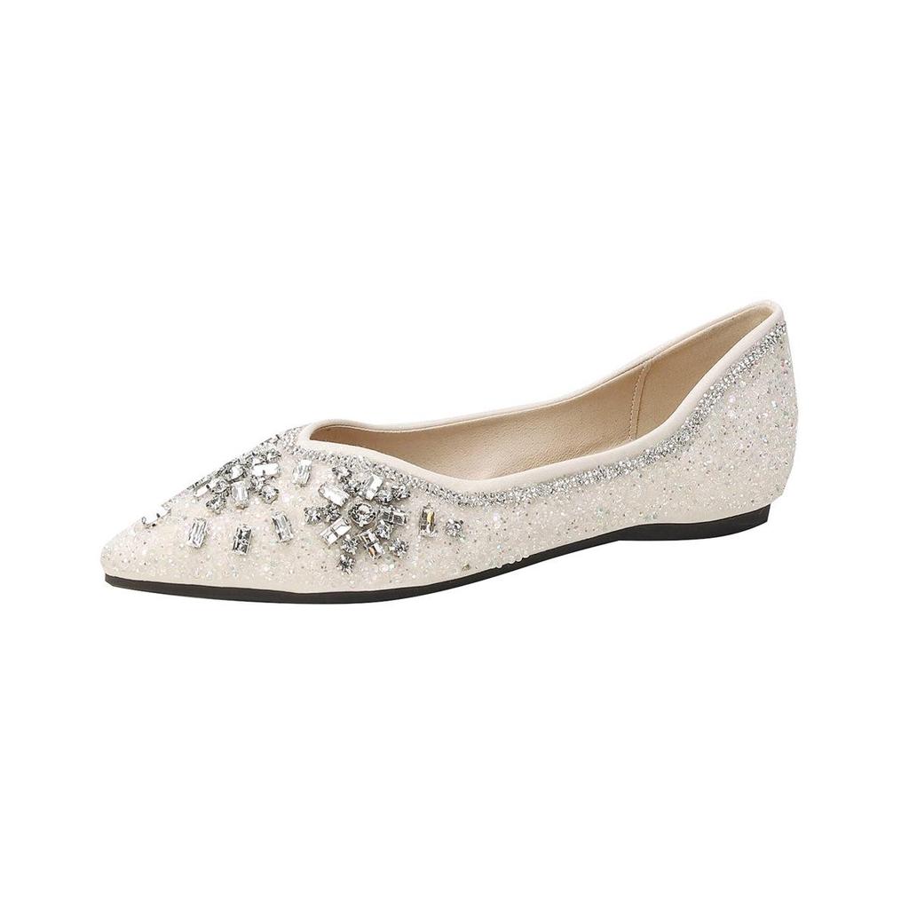 Exquisite French Rhinestone Pointed Toe Flats: Women's Fairy Style Slip-On Wedding Shoes