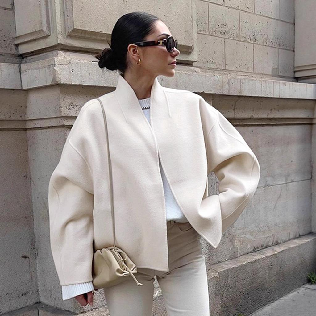 Apricot Colored Woolen Coat Women's Autumn And Winter Loose V-neck Jacket Top Women's Clothing