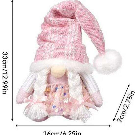 Faceless Pink Gnome Christmas Ornament: Knitted & Luminous with Sequins