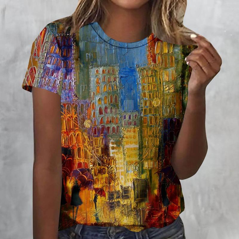 Vintage Oil Painting 3D Print T-Shirts Women Casual O-Neck Short Sleeve T Shirt Harajuku Tees Streetwear Y2k Top Female Clothing
