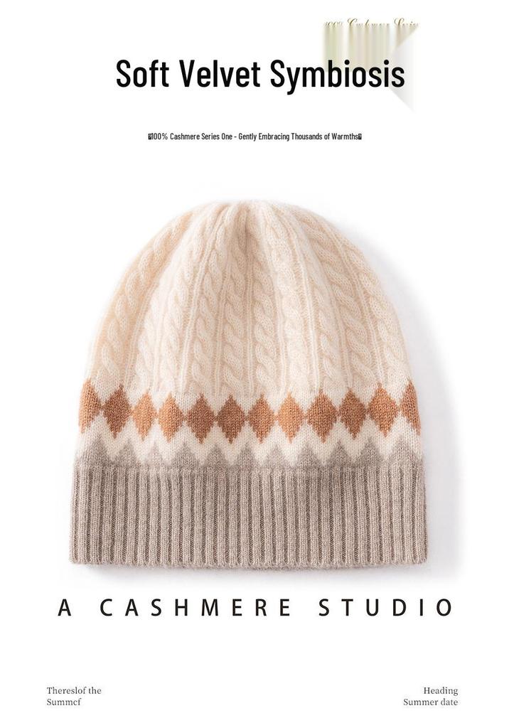Women's 100% Pure Cashmere Color Block Knitted Hat with Ear Protection - New Fashion, Warm & Cozy