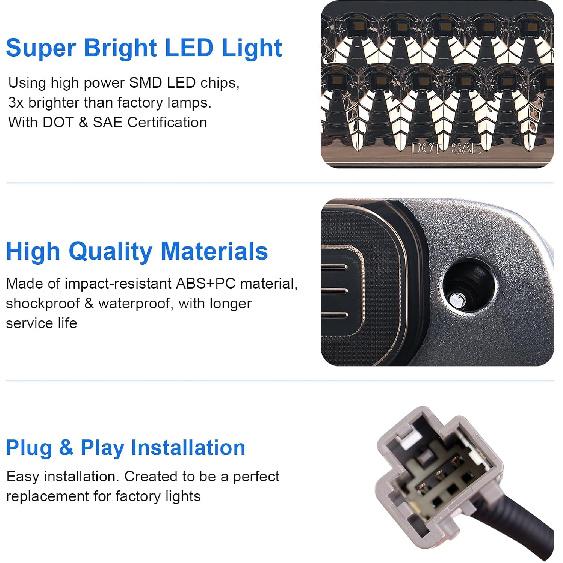 LED Third Brake Light Replacement for 2014-2018 Silverado Sierra 1500 2500HD 3500HD Smoked Lens High Mount 3rd Brake Light White Cargo Light Lamp