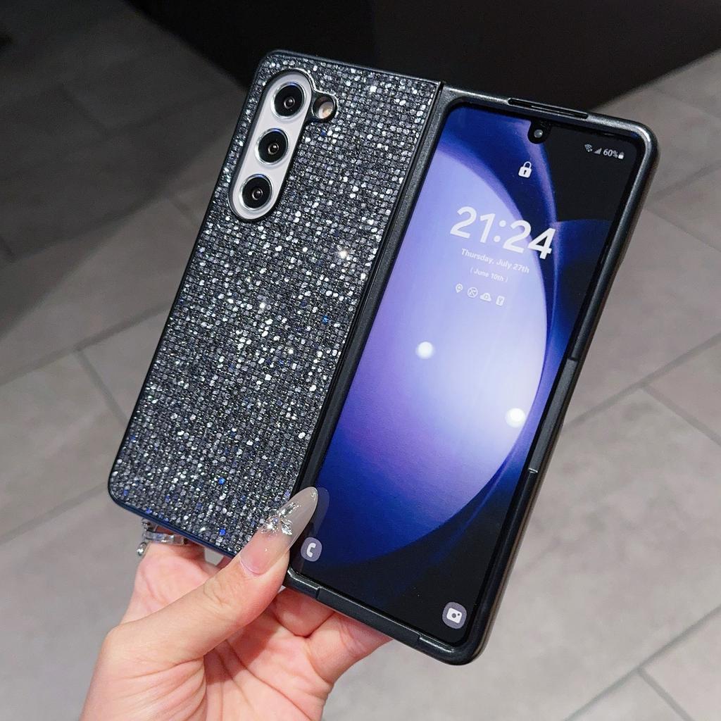 For Samsung Galaxy Z Fold6 5G Case Rhinestone Decor PU Leather Coated PC Phone Cover