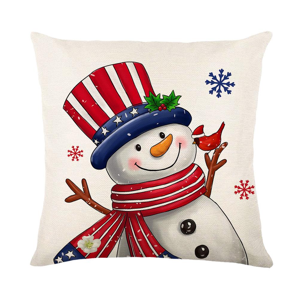 Santa Claus Linen Printed Pillow Cover Home Living Room Sofa Cushion Cover Bedroom Pillow Cover