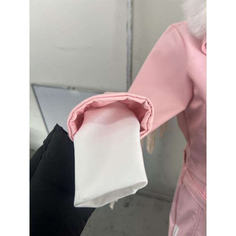 Thicken One-piece Ski Suit Women Faux Fur Hooded Tassels Coat High Waist Belt Jumpsuit Winter Windproof Waterproof