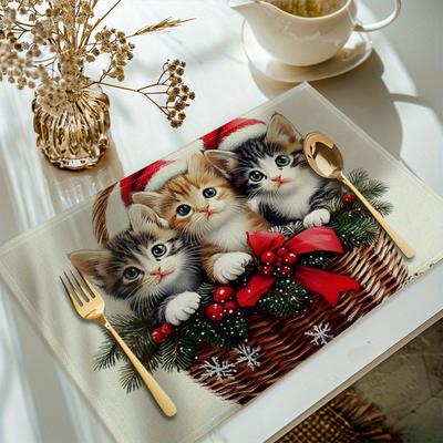 4-teilige Weihnachtskatzen-Tischsets Leicht zu reinigen Familienfeiern Weihnachtsfeier Tischdekoration & Zubehör
