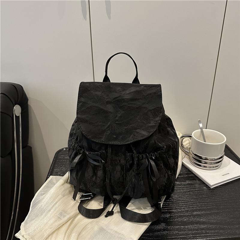 Нейлоновая брезентовая сумка-рюкзак с бантом женская 2 модный рюкзак большая вместимость дорожная сумка чёрный