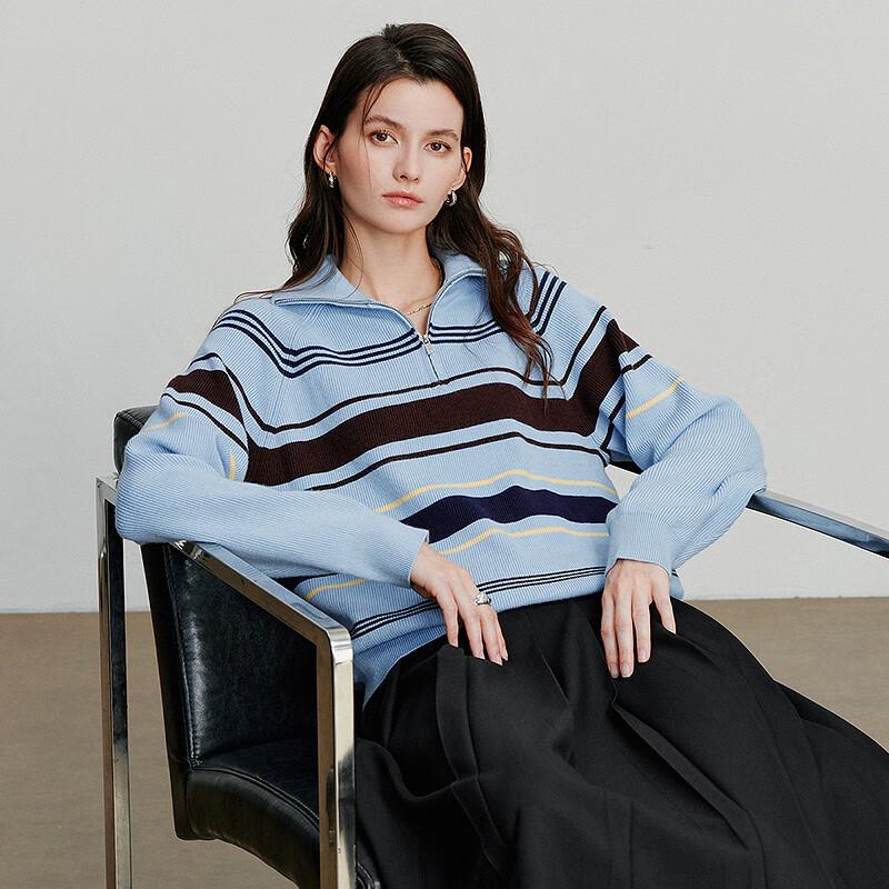 Chuyu Women's Striped Half-Zip Knit Top